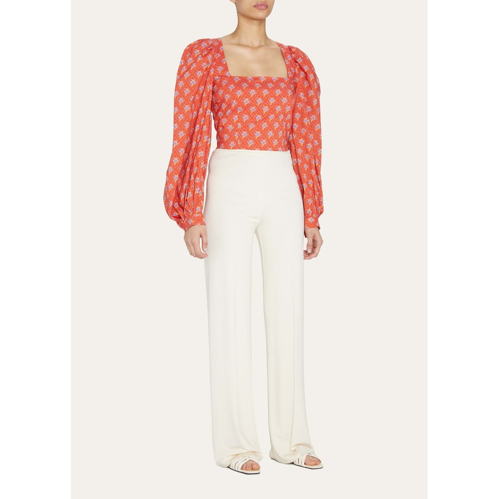 Caroline Constas Cottagecore Romantic Elliot Balloon Sleeve Toile Blouse Red S